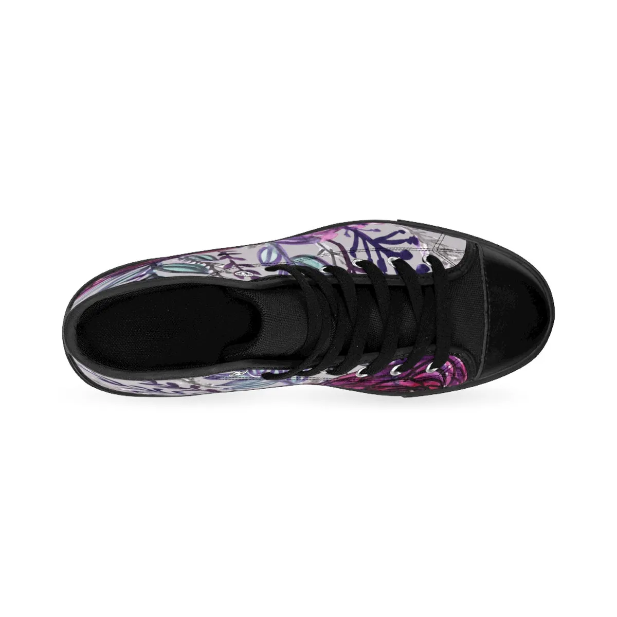 Light Gray Floral High Tops, Purple Rose Floral Print Men's High-top Sneakers Tennis Shoes