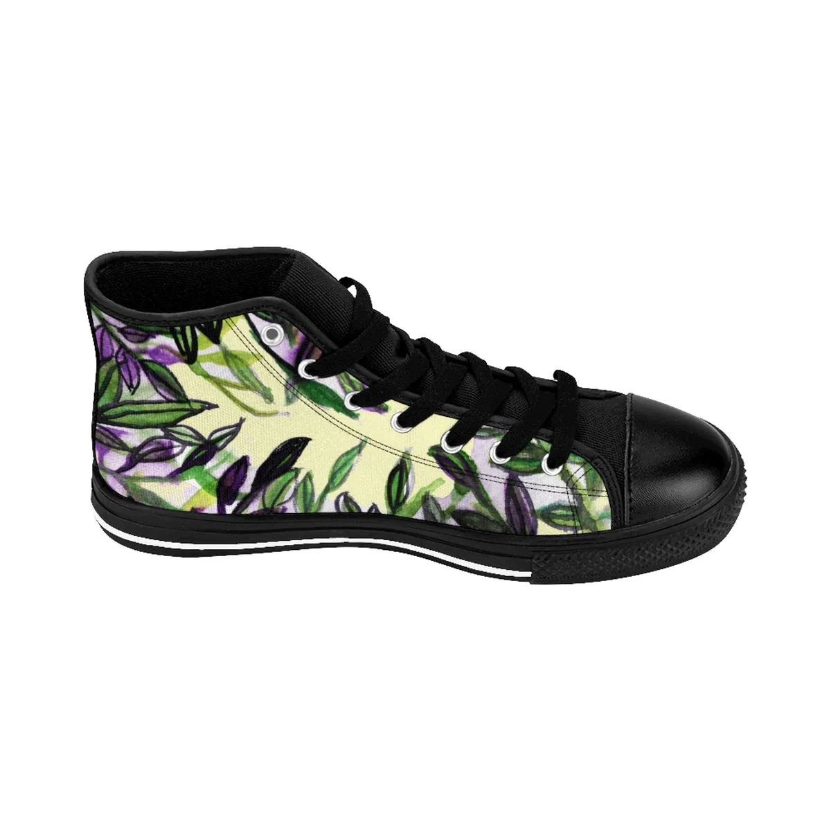 Light Yellow Tropical Men's Sneakers, Green Tropical Leaf Print High-top Sneakers Tennis Shoes