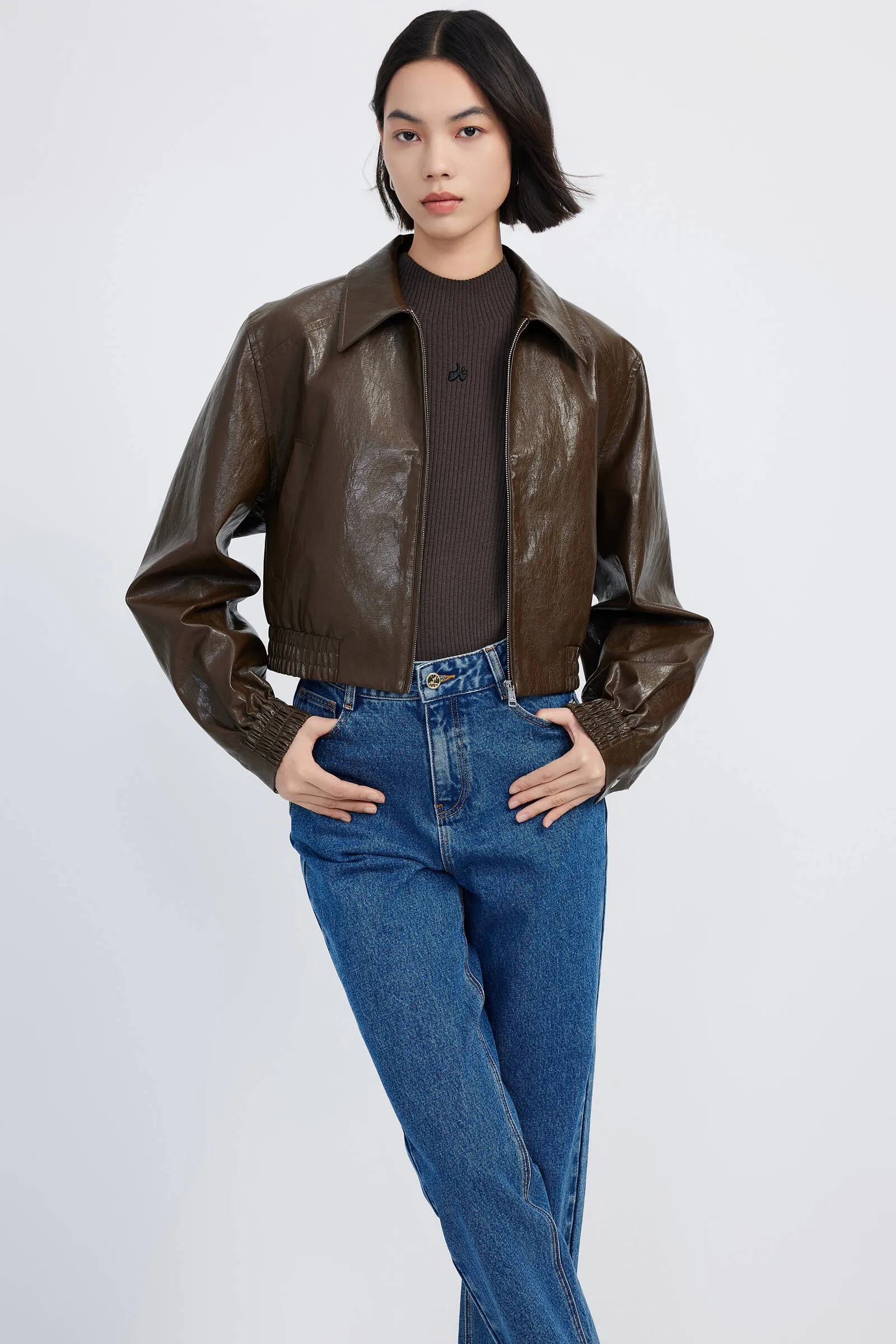 LILY Casual PU Leather Short Jacket