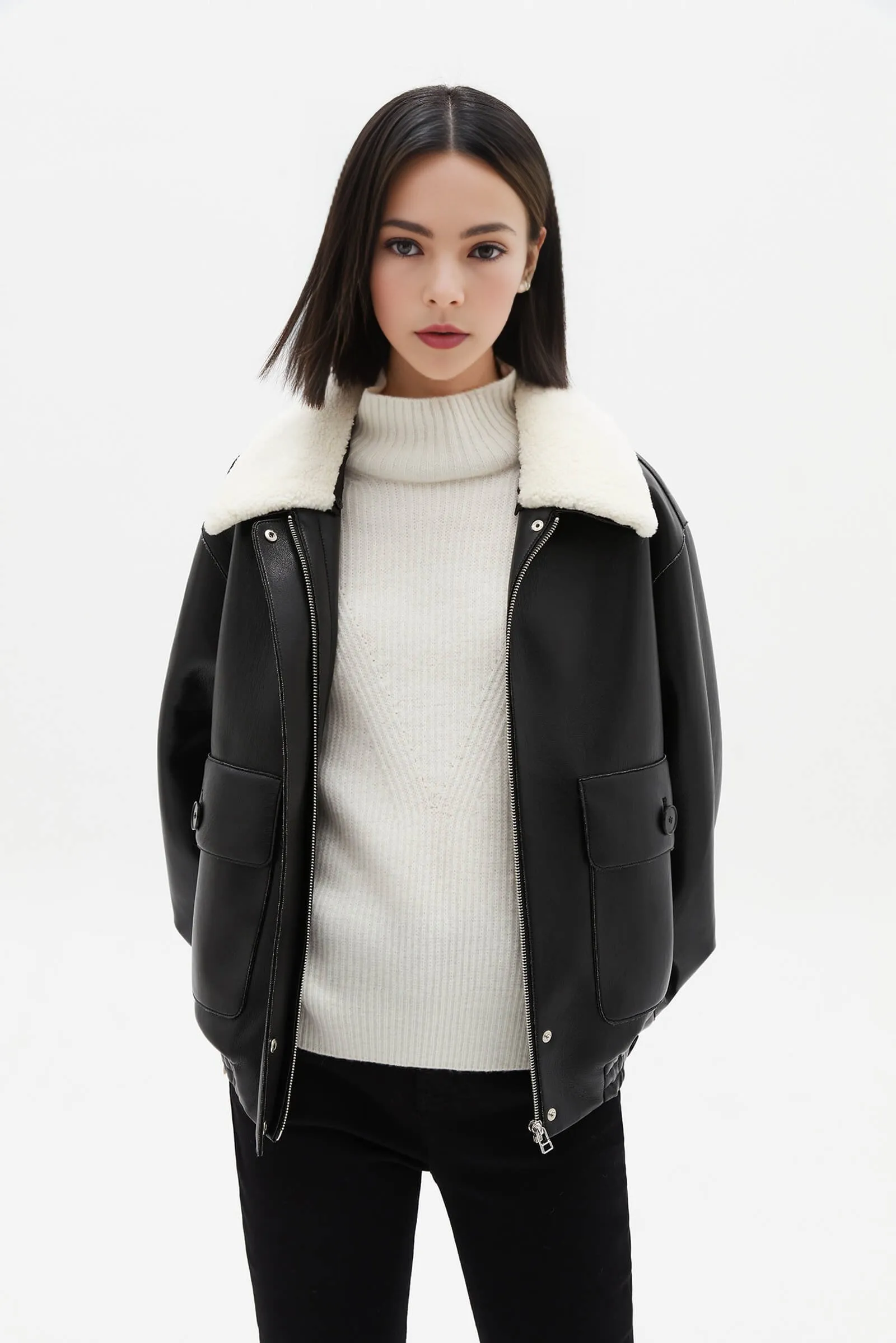 LILY Protein PU Leather Jacket