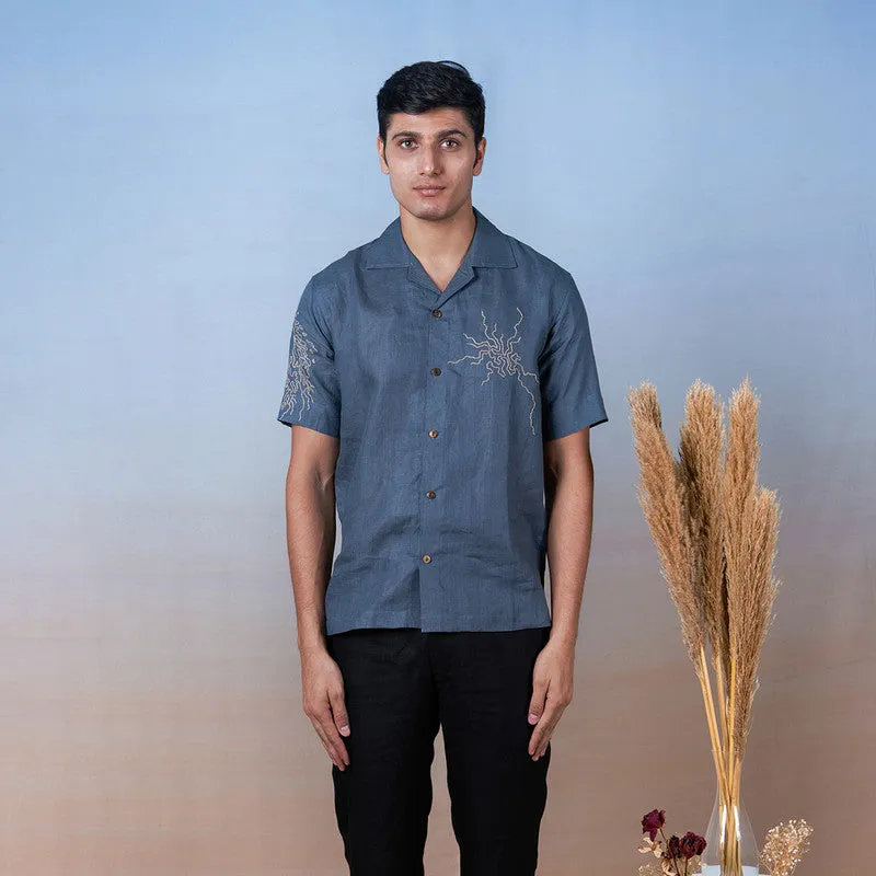 Linen Shirt for Men | Grey | Hand Embroidered