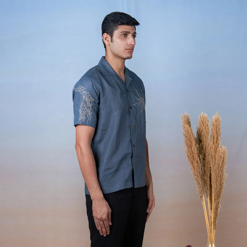 Linen Shirt for Men | Grey | Hand Embroidered