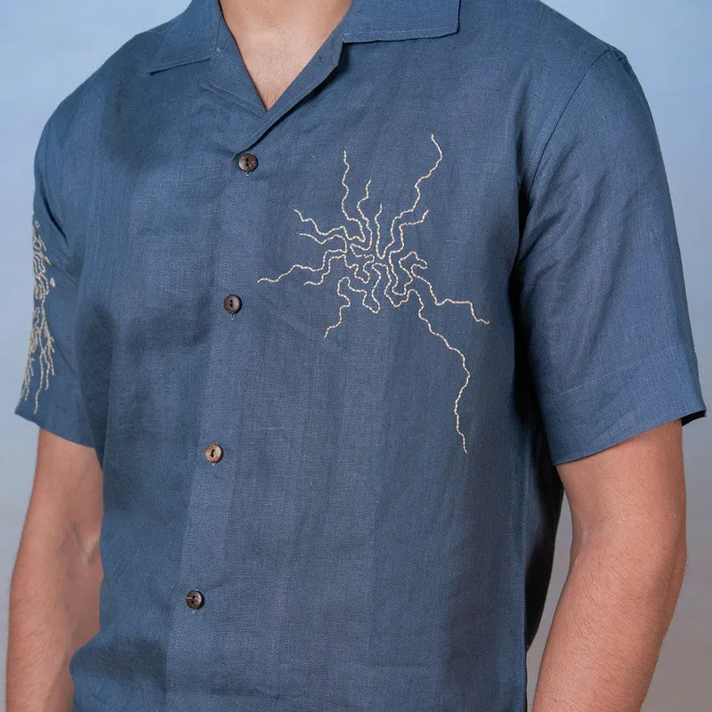 Linen Shirt for Men | Grey | Hand Embroidered