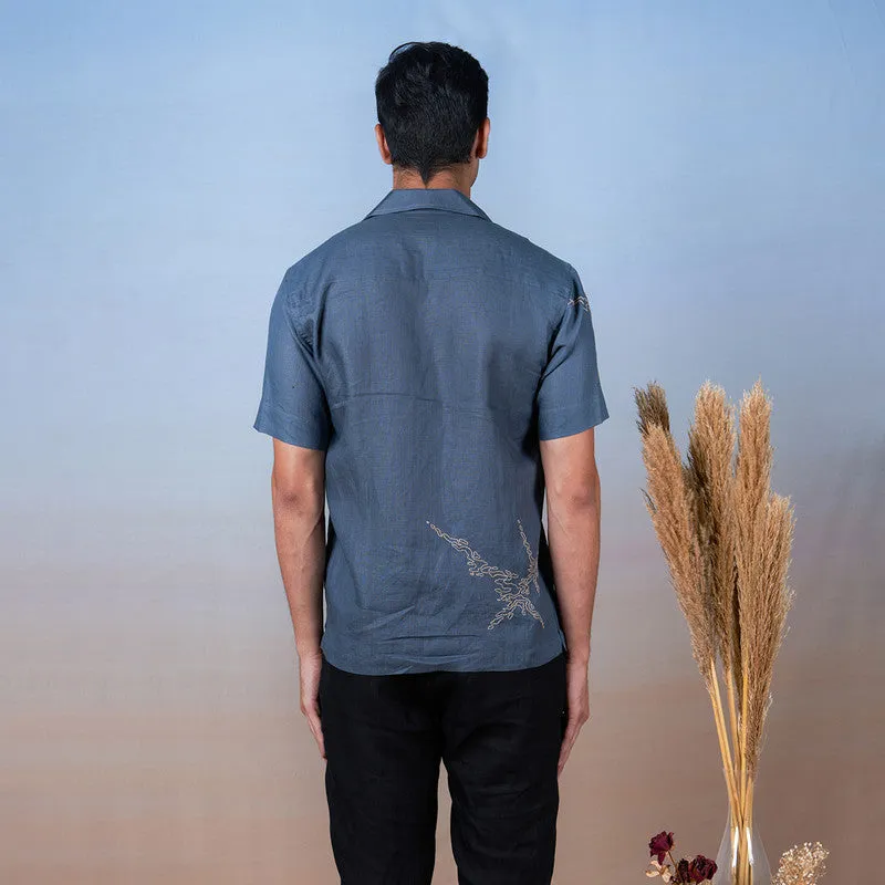 Linen Shirt for Men | Grey | Hand Embroidered