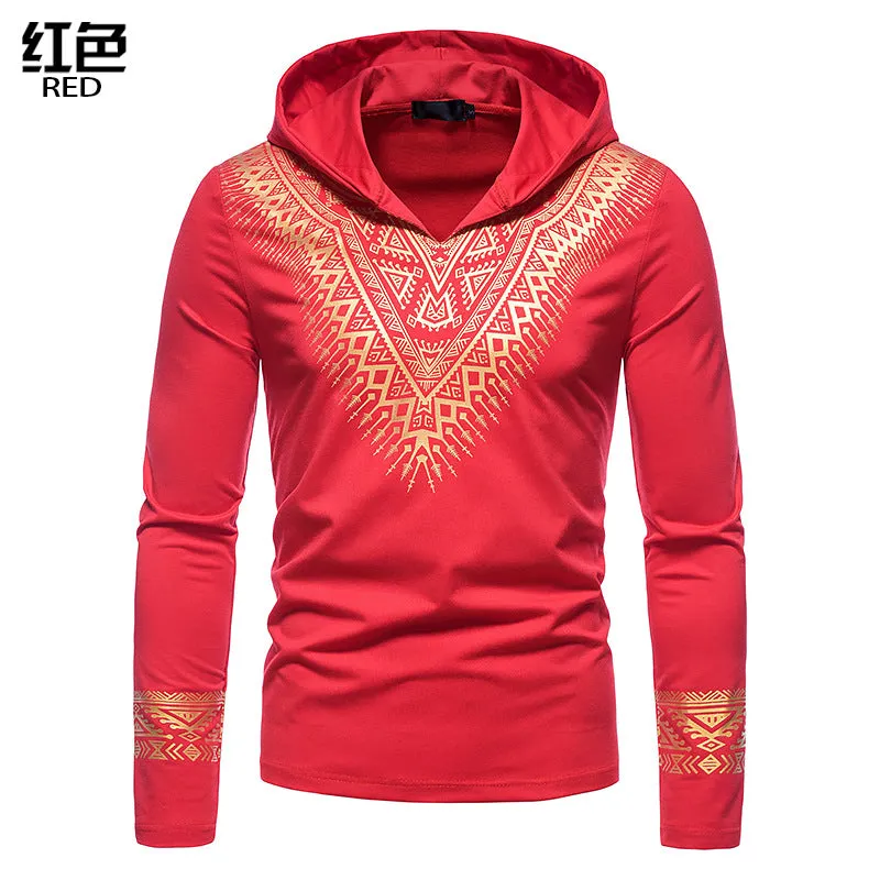 Men Prints Long Sleeves Hoody T-Shirt