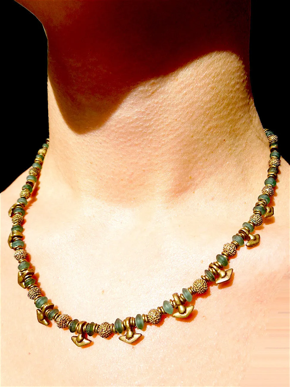 Necklace Tourmaline And Vintage African Brass Ooloo