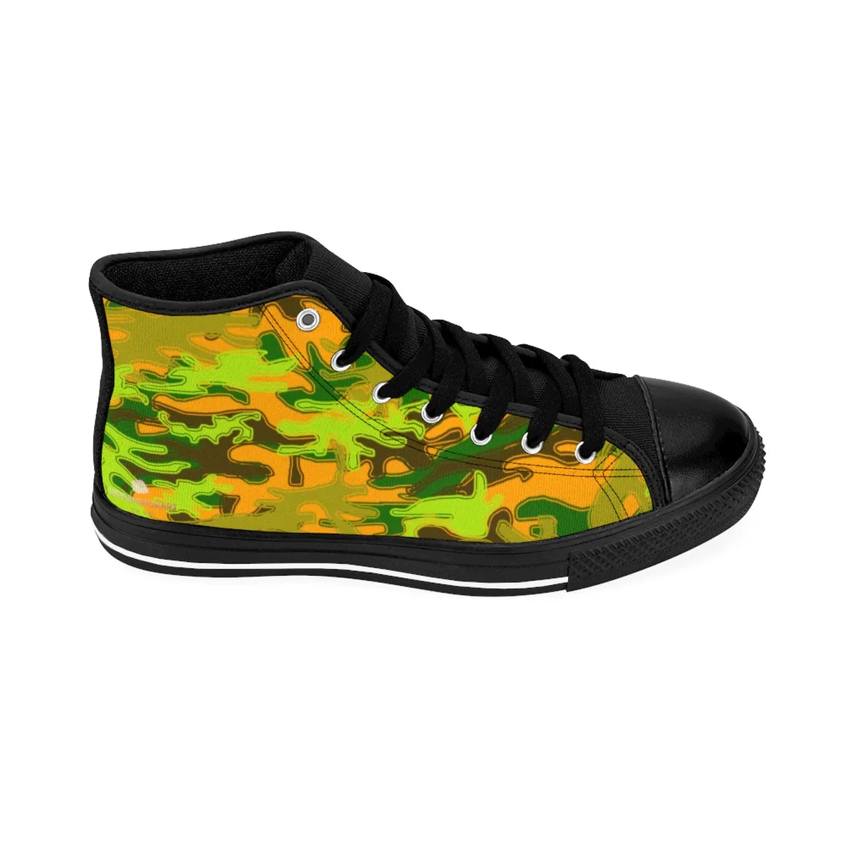 Orange Blue Camo Men's High Tops, Green Camouflage Army Military Print Men's High-top Sneakers Shoes