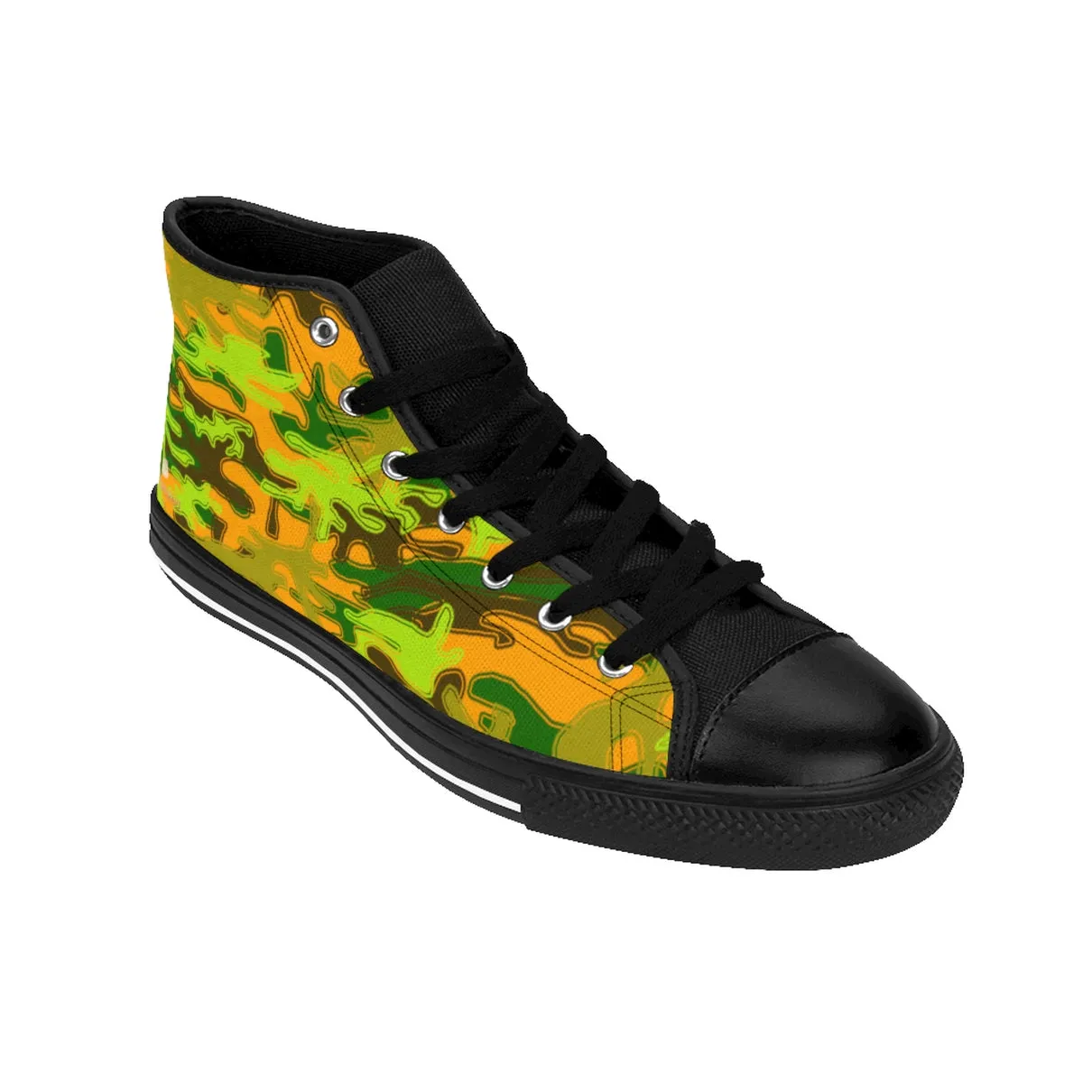 Orange Blue Camo Men's High Tops, Green Camouflage Army Military Print Men's High-top Sneakers Shoes