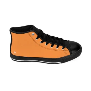 Orange Men's High-top Sneakers, Solid Color Minimalist Designer Tennis Running Shoes (US Size: 6-14)