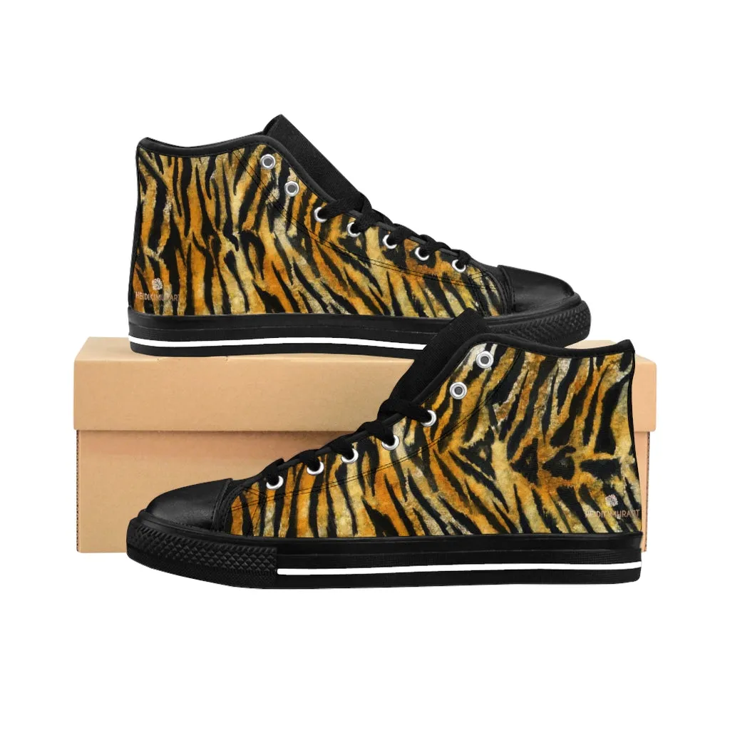 Orange Tiger Men's High-top Sneakers, Animal Striped Print Men's Designer Tennis Running Shoes