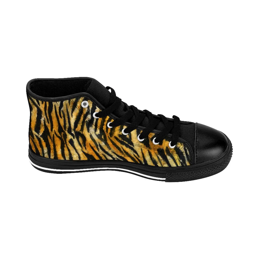 Orange Tiger Men's High-top Sneakers, Animal Striped Print Men's Designer Tennis Running Shoes