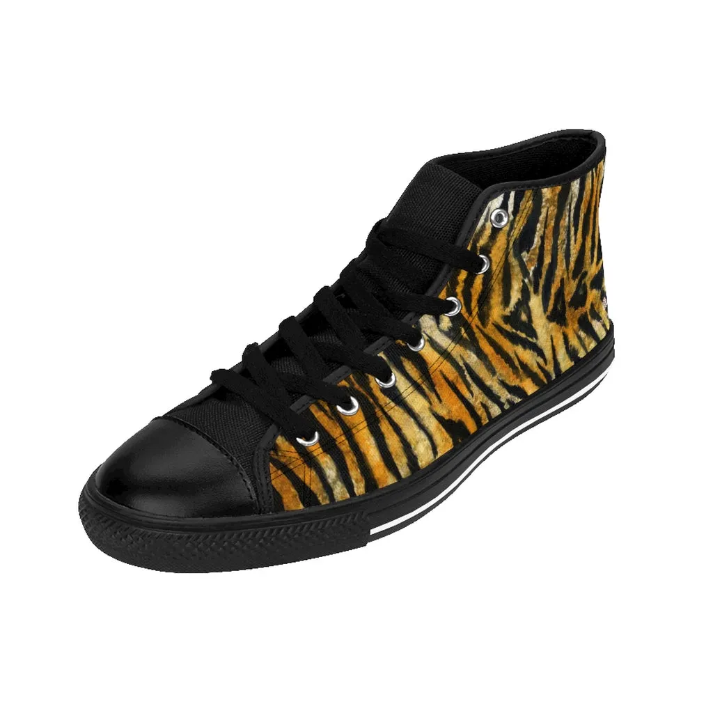 Orange Tiger Men's High-top Sneakers, Animal Striped Print Men's Designer Tennis Running Shoes