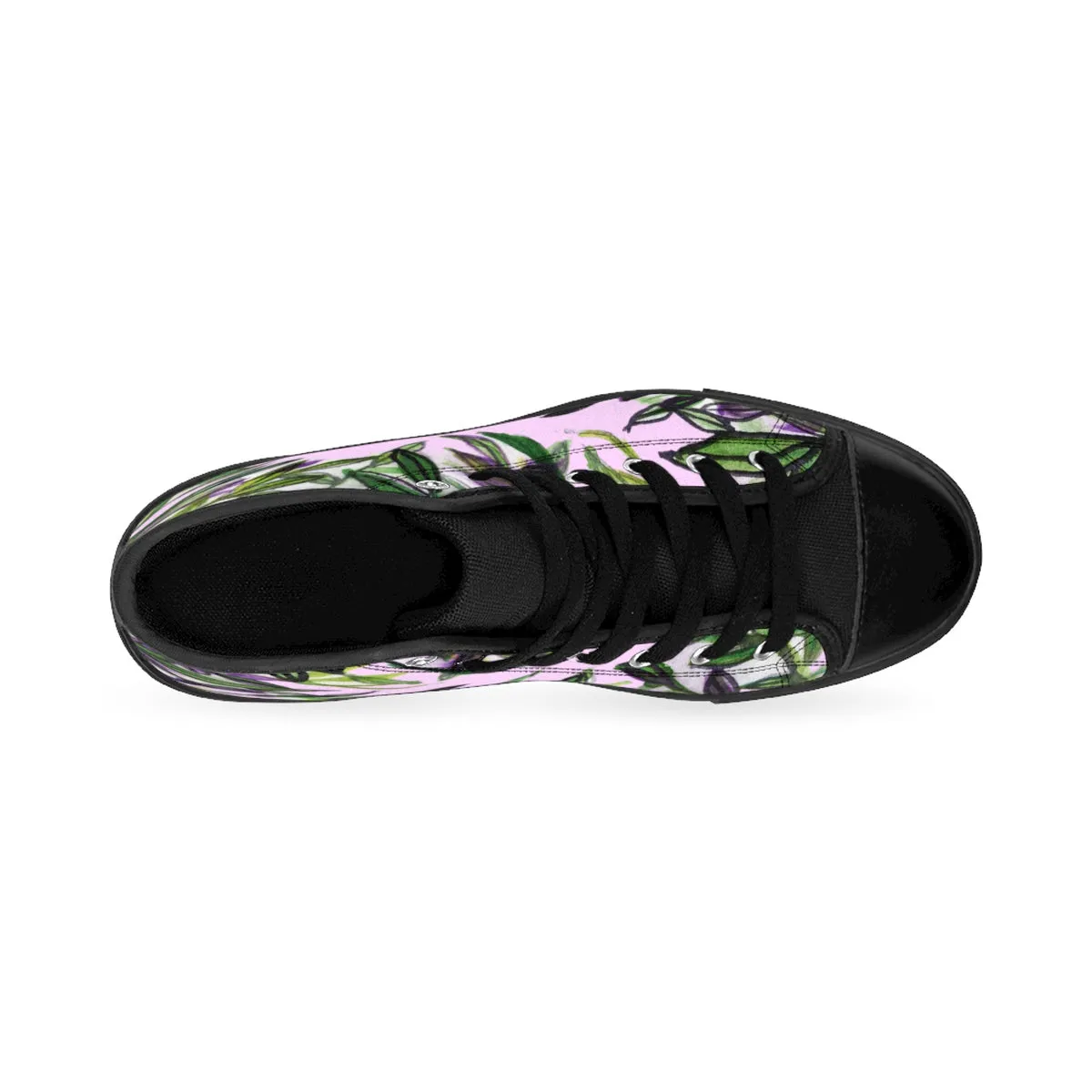 Pink Green Tropical Men's Sneakers, Leaf Print High-top Sneakers Tennis Shoes For Men