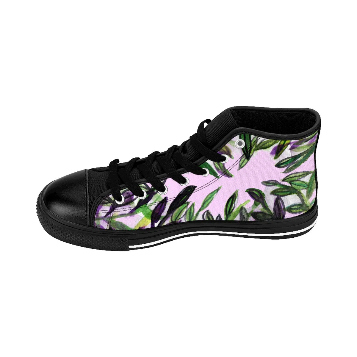 Pink Green Tropical Men's Sneakers, Leaf Print High-top Sneakers Tennis Shoes For Men