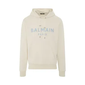 Printed Logo Eco Hoodie in Beige