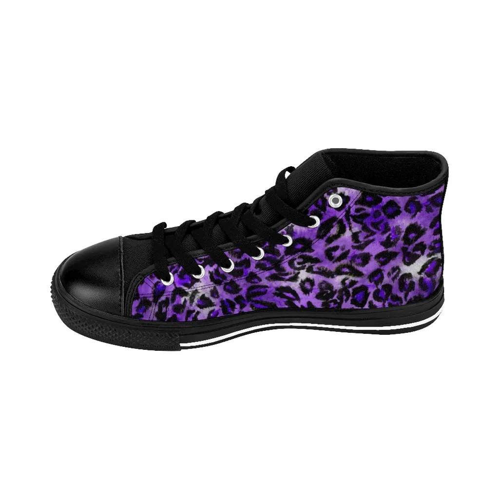 Purple Leopard Women's Sneakers, Animal Print Designer High-top Fashion Tennis Shoes