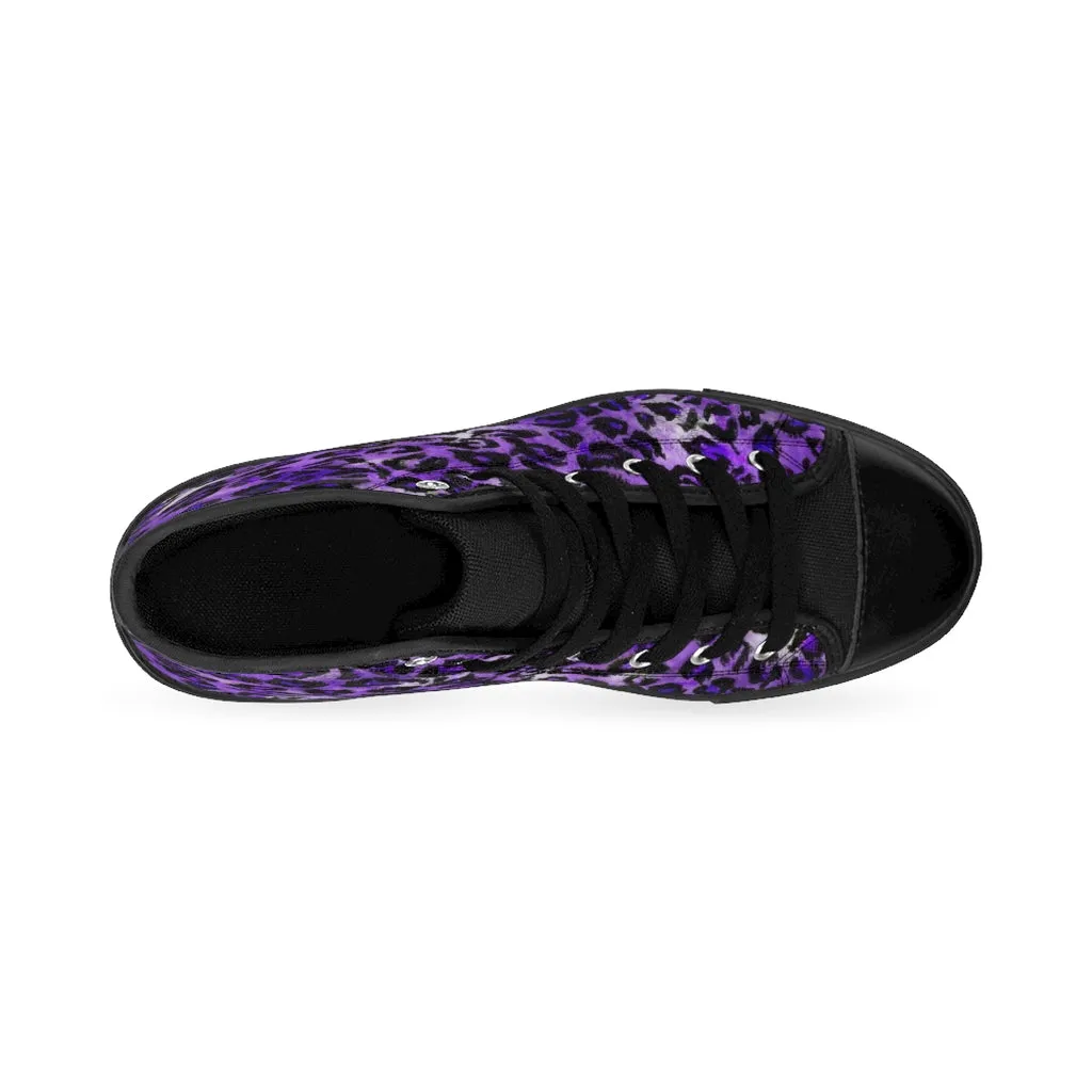 Purple Leopard Women's Sneakers, Animal Print Designer High-top Fashion Tennis Shoes