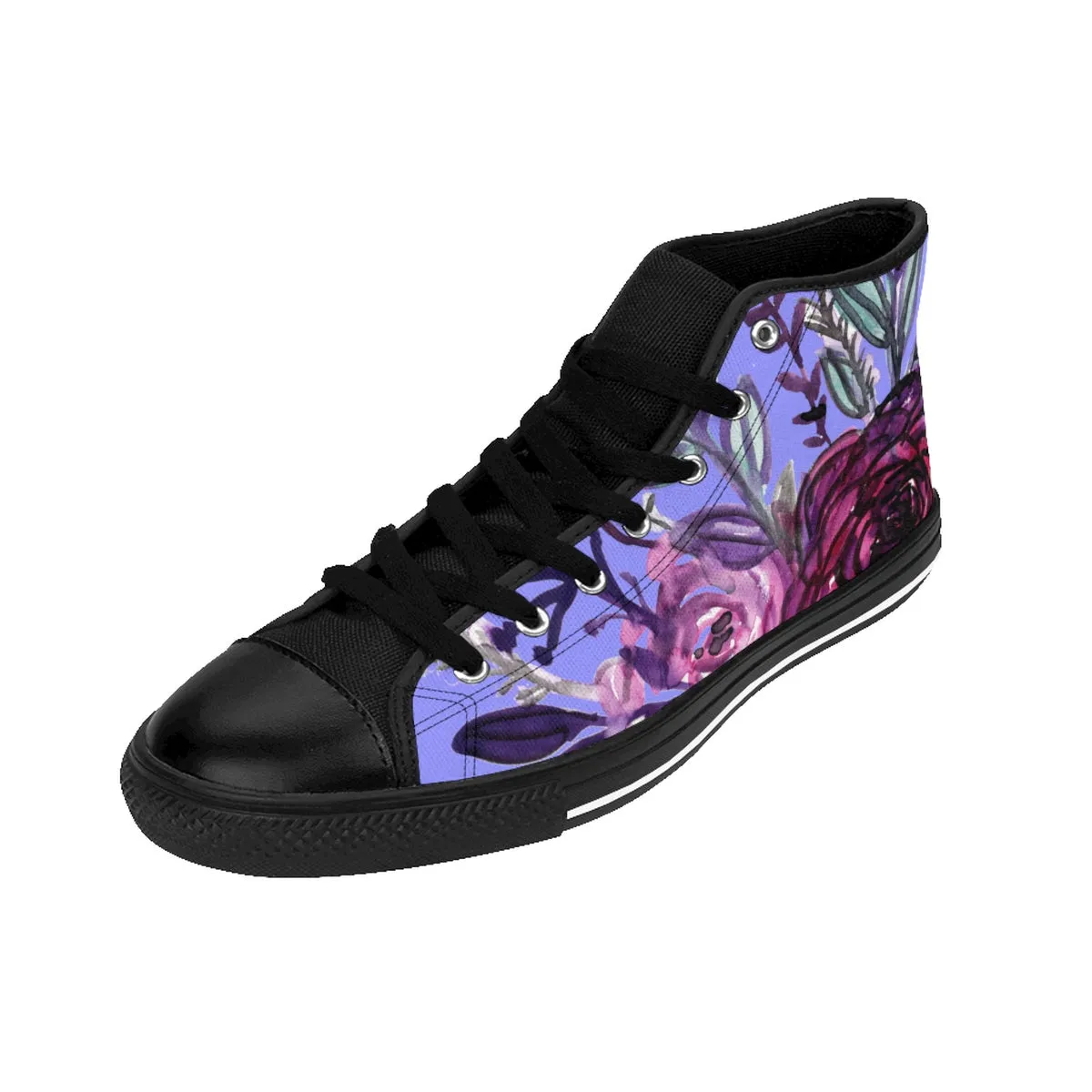 Purple Rose Women's Sneakers, Romantic Floral Print Women's High-top Tennis Shoes (US Size 6-12)