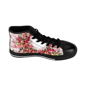 Red Fall Floral Men's High Tops, Flower Print Designer Men's High-top Sneakers Tennis Fashion Running Shoes