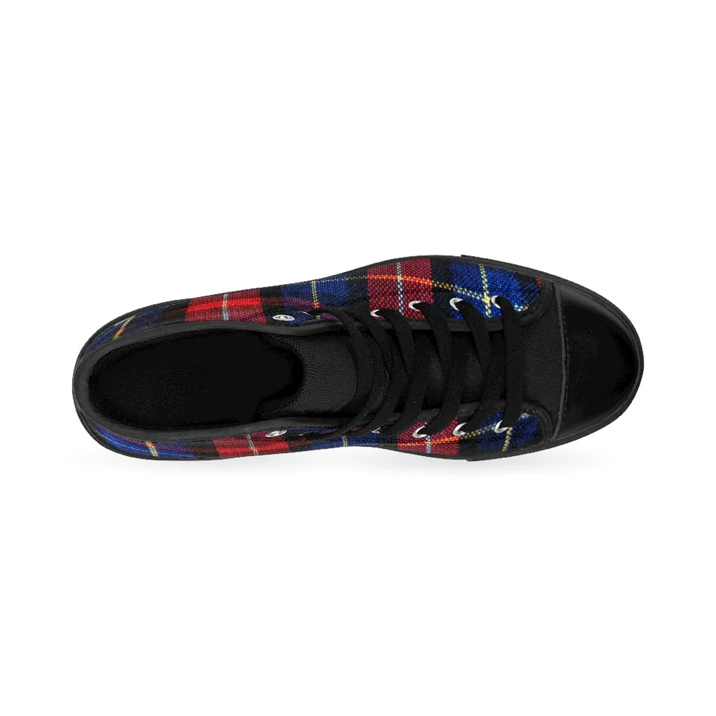 Red Plaid Men's High-top Sneakers, Scottish Tartan Print Men's Designer Tennis Running Shoes