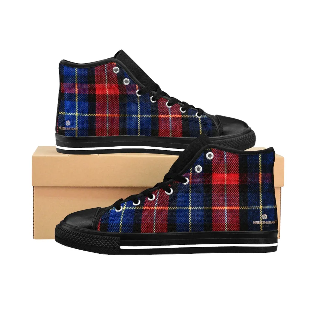 Red Plaid Men's High-top Sneakers, Scottish Tartan Print Men's Designer Tennis Running Shoes