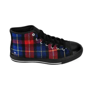 Red Plaid Men's High-top Sneakers, Scottish Tartan Print Men's Designer Tennis Running Shoes