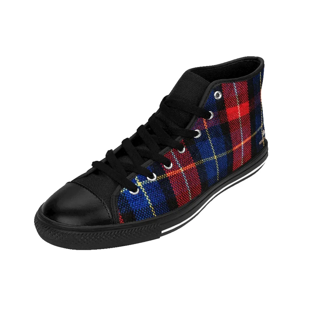 Red Plaid Men's High-top Sneakers, Scottish Tartan Print Men's Designer Tennis Running Shoes