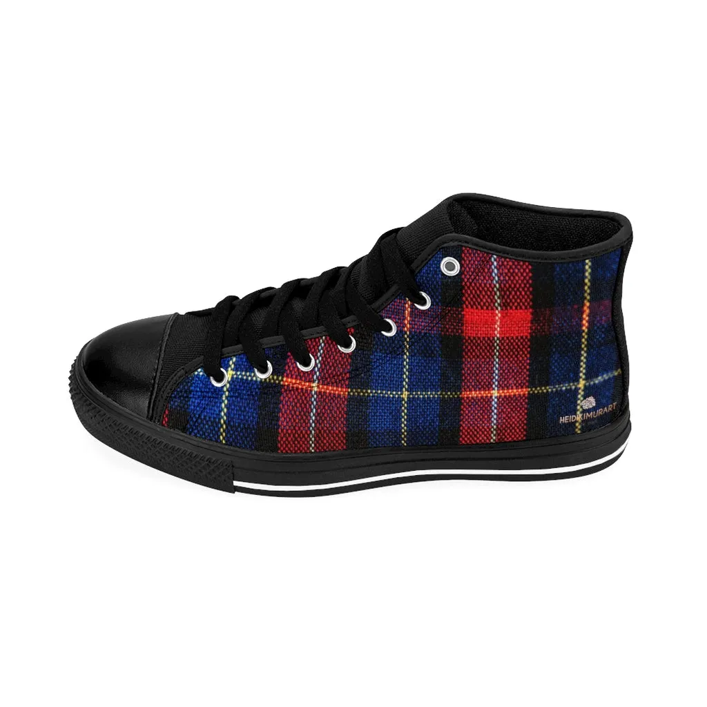 Red Plaid Men's High-top Sneakers, Scottish Tartan Print Men's Designer Tennis Running Shoes