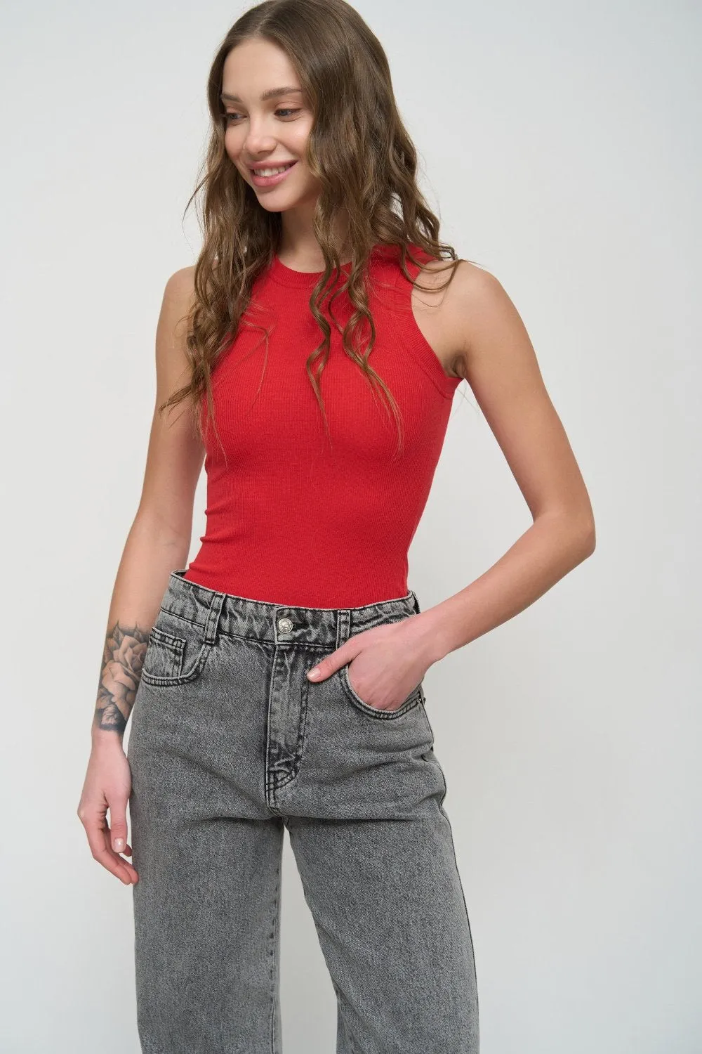 Red Sleeveless Ribbed Top