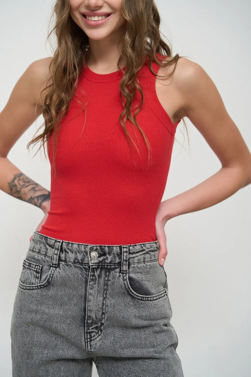 Red Sleeveless Ribbed Top