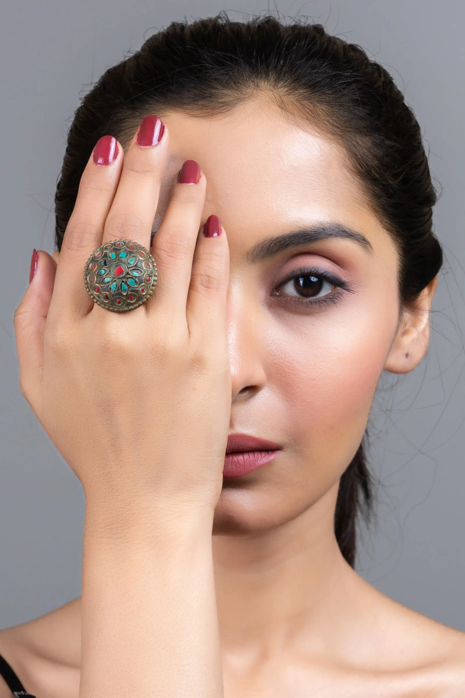 Red Turquoise Blue Tibetan Finger Ring – Bold Color Statement Piece for All Occasions