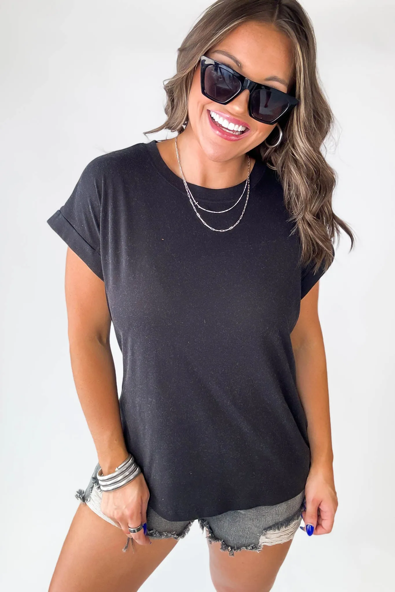 Relax Black Folded Sleeve Top