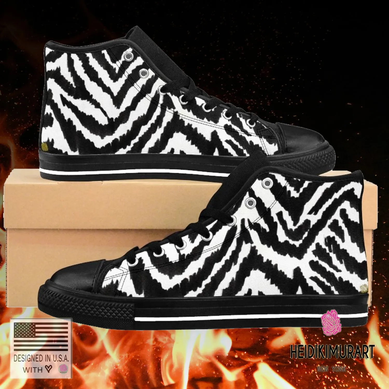 Robust Zebra Men's High Tops, White Black Zebra Animal Print Men's High-Top Sneakers Tennis Shoes