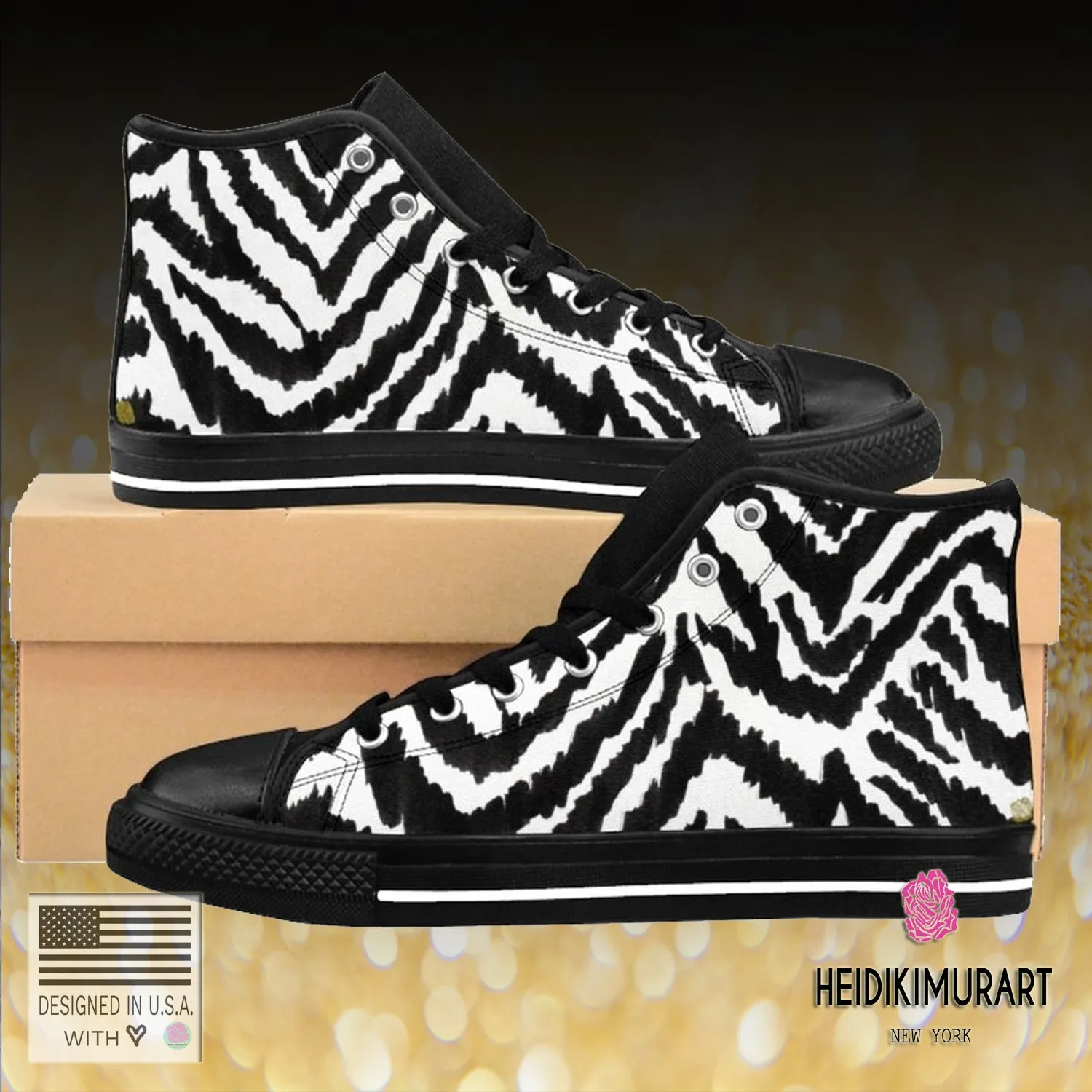 Robust Zebra Men's High Tops, White Black Zebra Animal Print Men's High-Top Sneakers Tennis Shoes