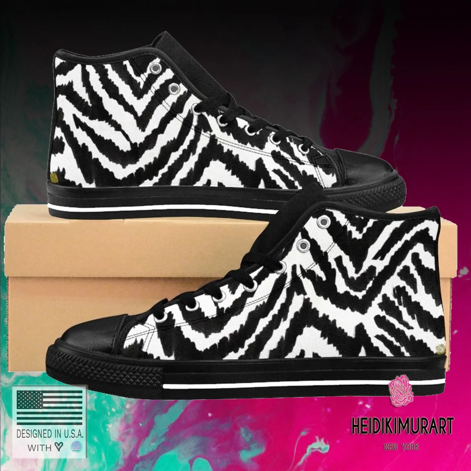 Robust Zebra Men's High Tops, White Black Zebra Animal Print Men's High-Top Sneakers Tennis Shoes