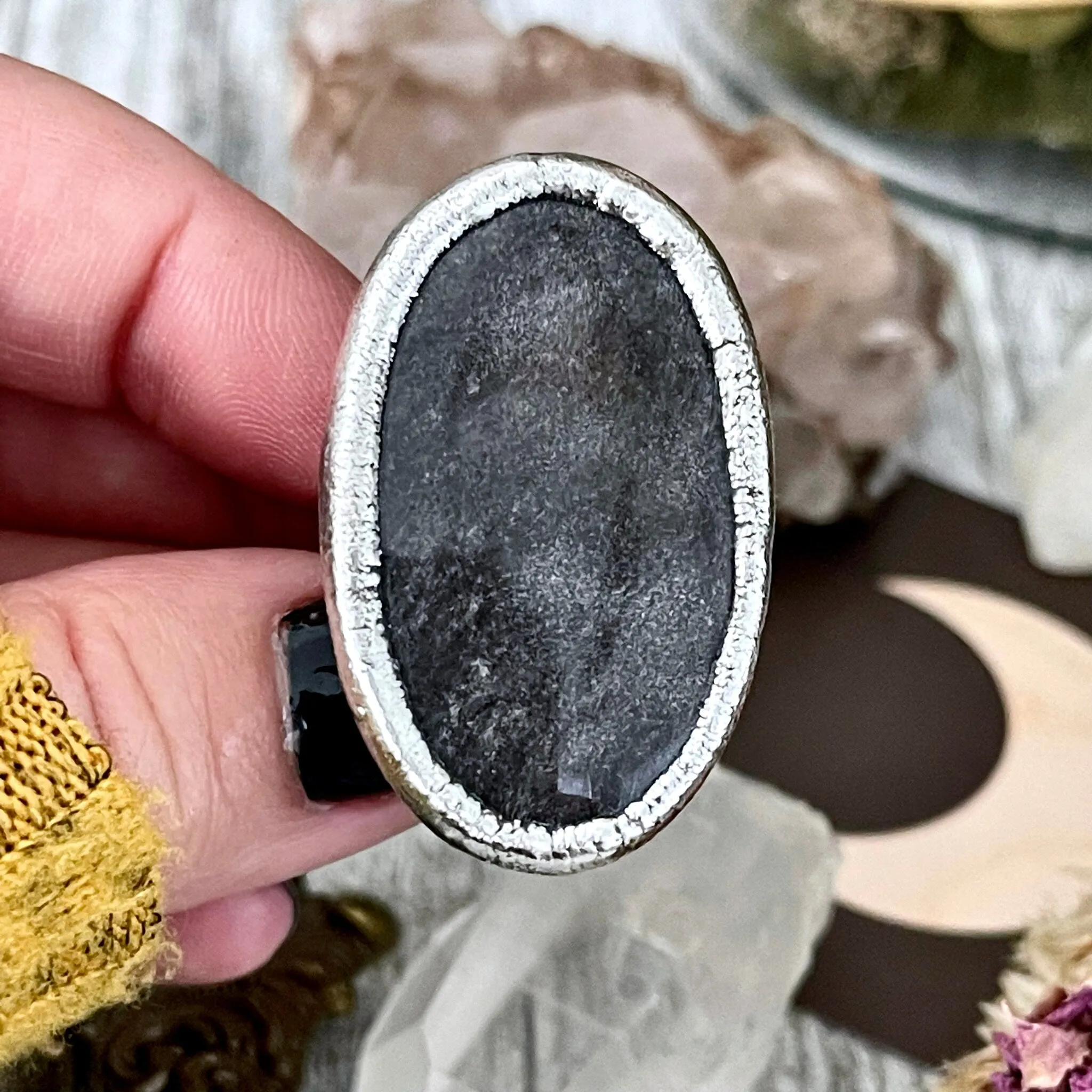 Size 6.5 Silver Sheen Obsidian Statement Ring in fine Silver / Foxlark Collection - One of a Kind