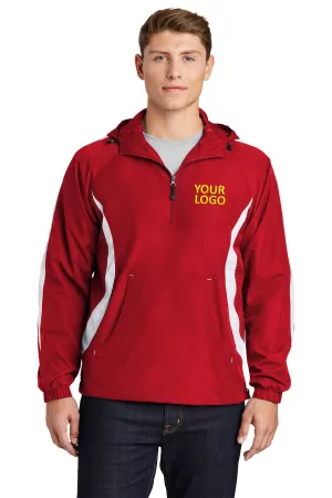 Sport-Tek Colorblock Raglan Branded Anorak Jackets, True Red/White