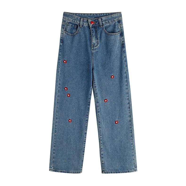 Straight Leg Embroidery Loose-Fit Jeans