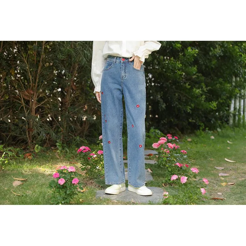 Straight Leg Embroidery Loose-Fit Jeans