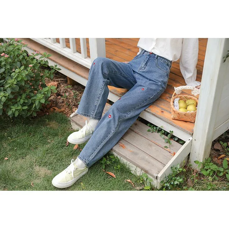 Straight Leg Embroidery Loose-Fit Jeans