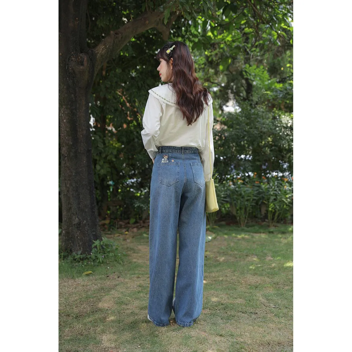 Straight Leg Embroidery Simplicity Loose Fit Jeans