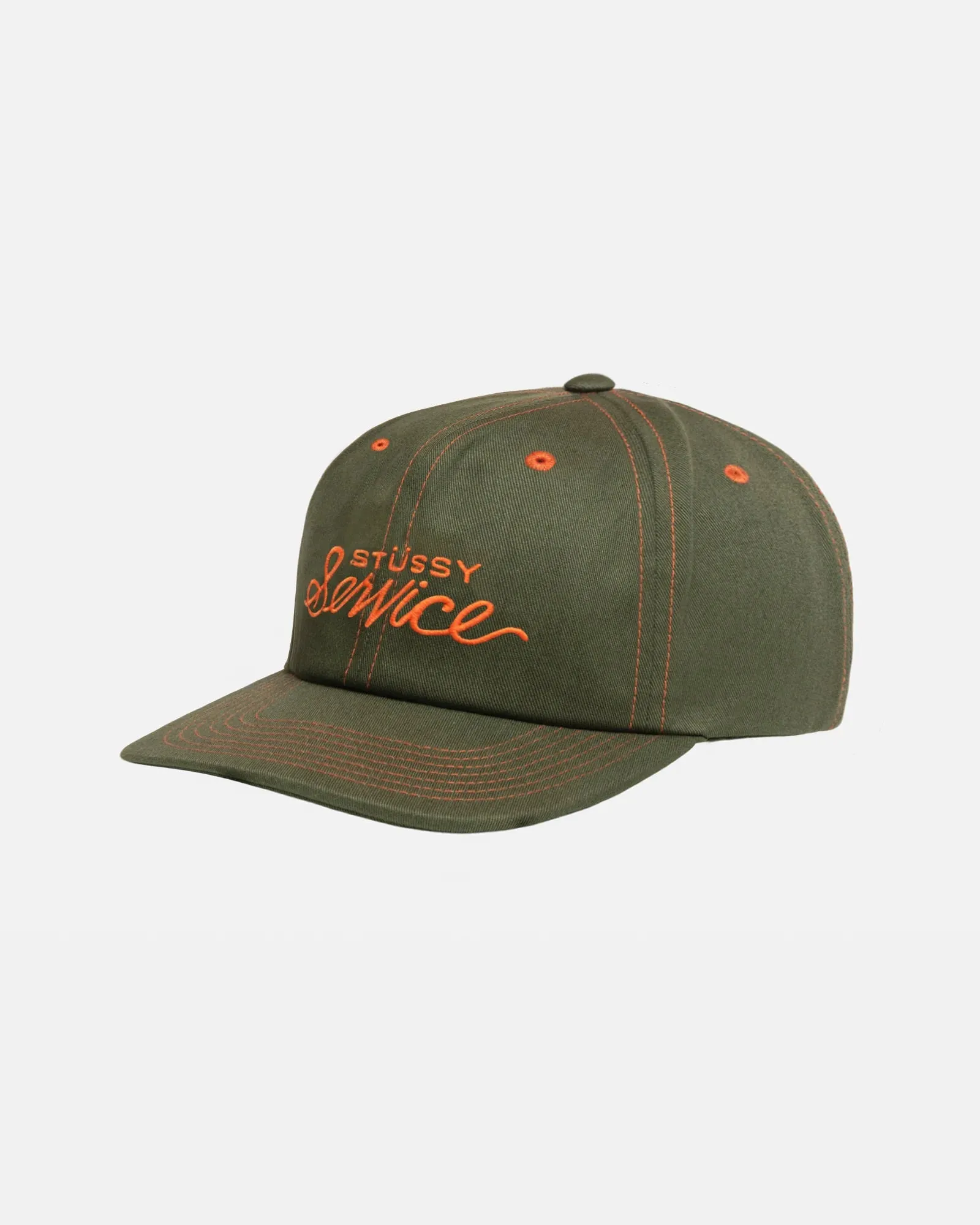 Stüssy Mid Depth Service Strapback Hat: Deep Olive