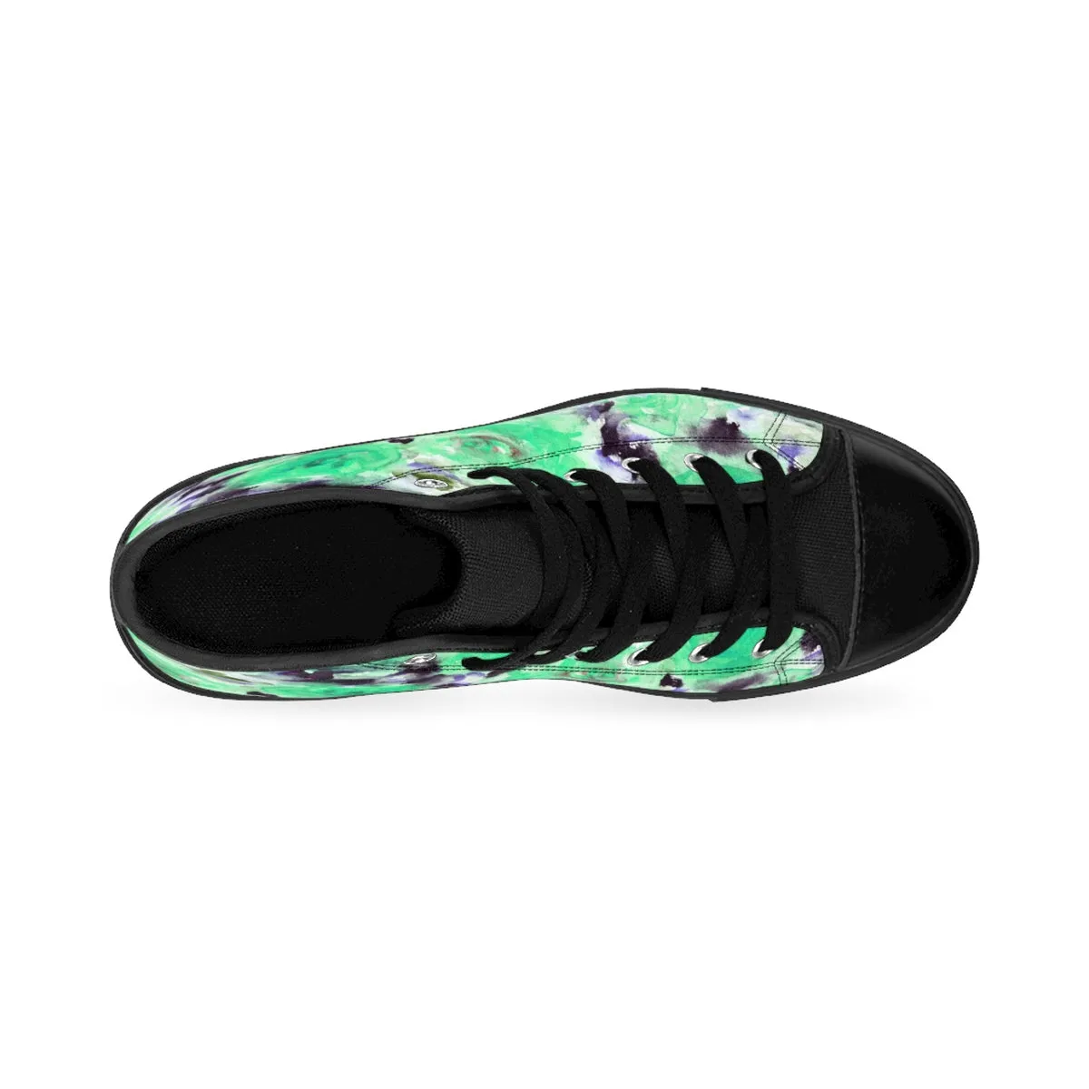 Turquoise Rose Floral Sneakers, Blue Rose Print Designer Women's High Top Sneakers