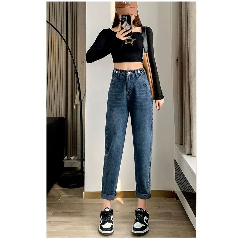 White Harem Loose Fit Straight High-Waisted Carrot Jeans