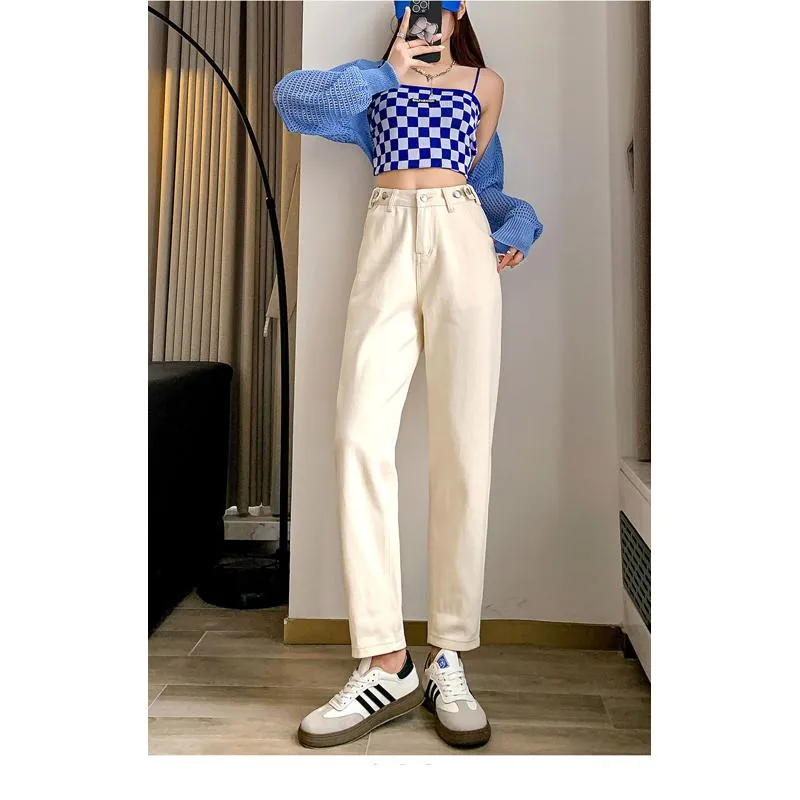 White Harem Loose Fit Straight High-Waisted Carrot Jeans