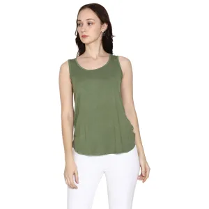 Woodwose Organic Clothing Women's Olive Green Bamboo Relaxed Fit Tank Top